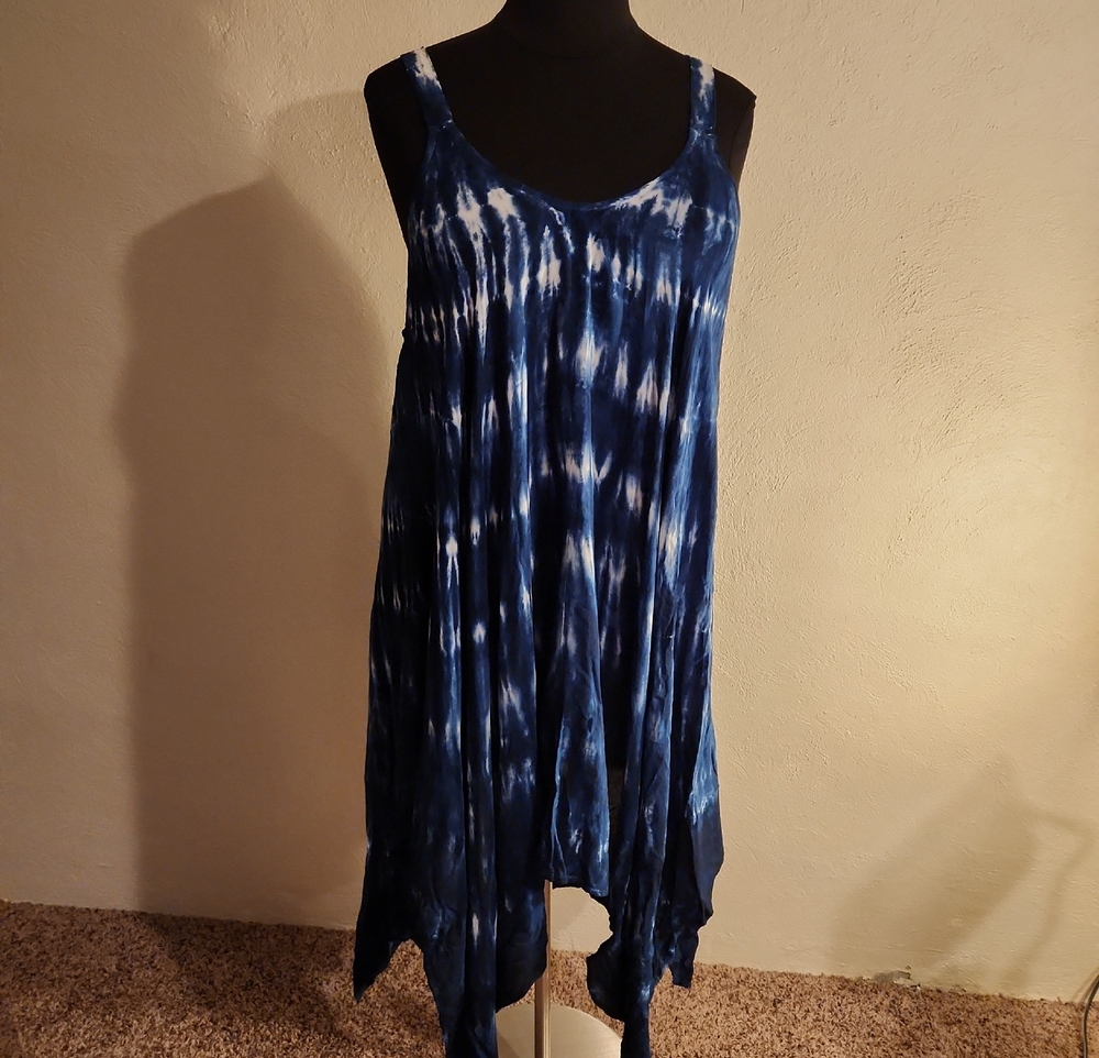 Raviya Navy Tie-Dye Sleeveless Handkerchief Hem Dress Size 3X NWT